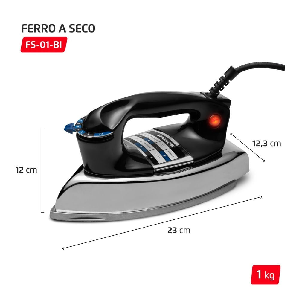 Ferro de Passa Roupa a Seco FS-01-BI Mondial 1250W Ferro de Passa Roupa a Seco FS-01-BI Mondial 1250W